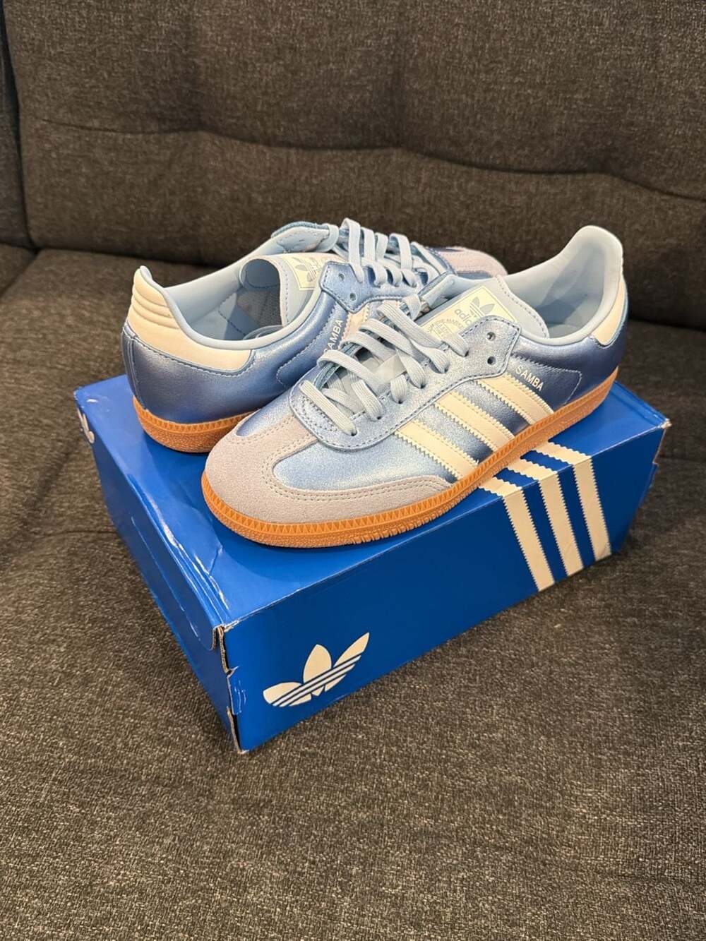 5.5Y - 6.5W - Adidas Samba OG J Light Blue White Gum Sneakers Kids (KK2326)